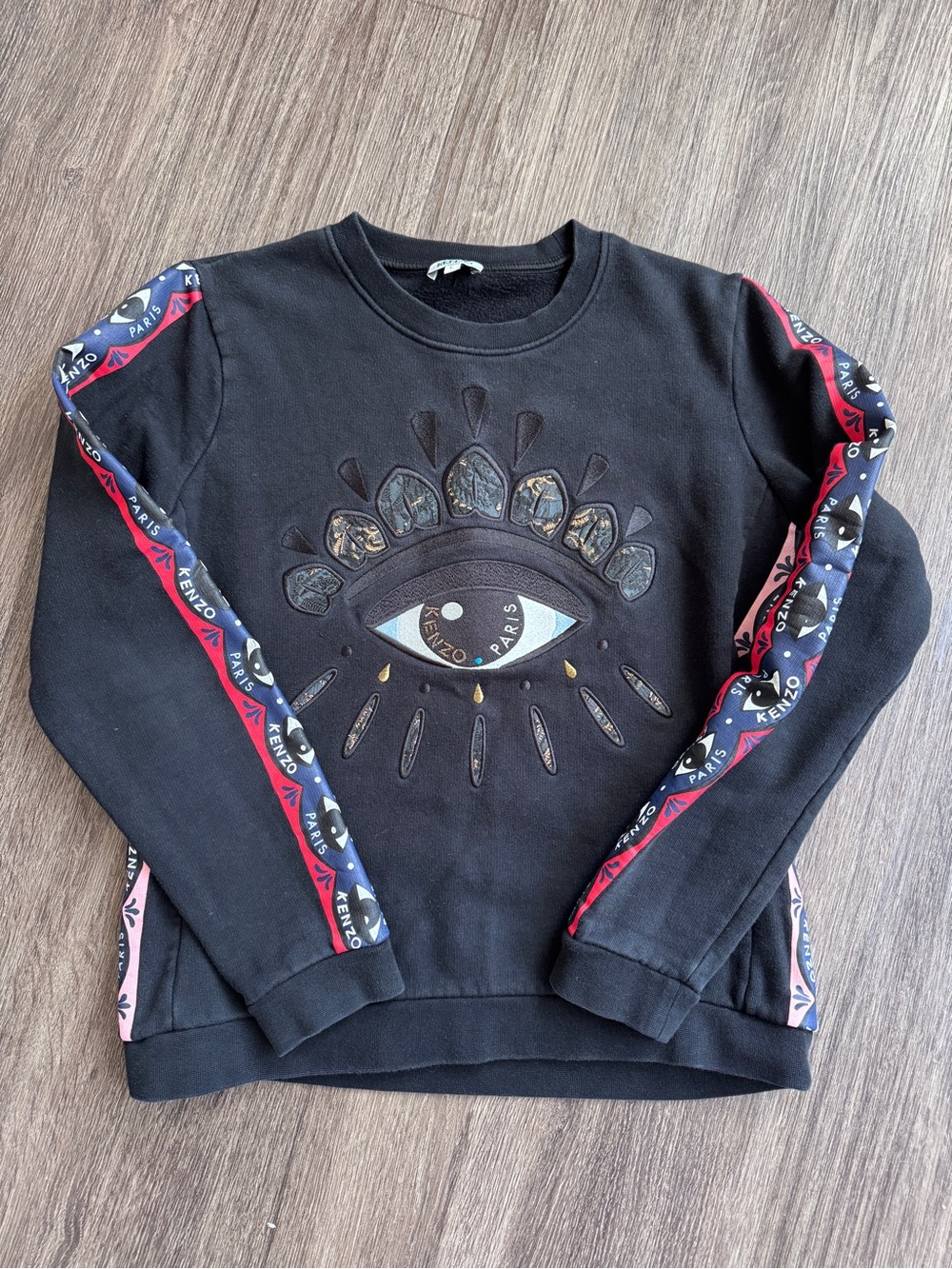Kenzo Black Sweatshirt with Embroidered Eye and Gold Accents